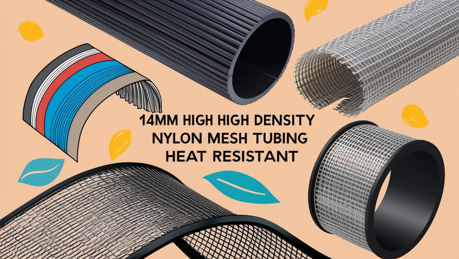 14mm High Density Nylon Mesh Tubing Heat Resistant