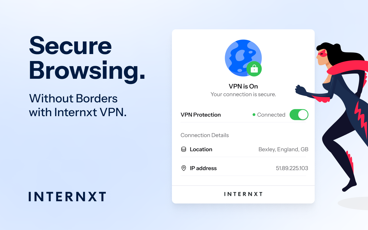 Internxt VPN gratuita encripta su conexión para una mayor privacidad en línea.