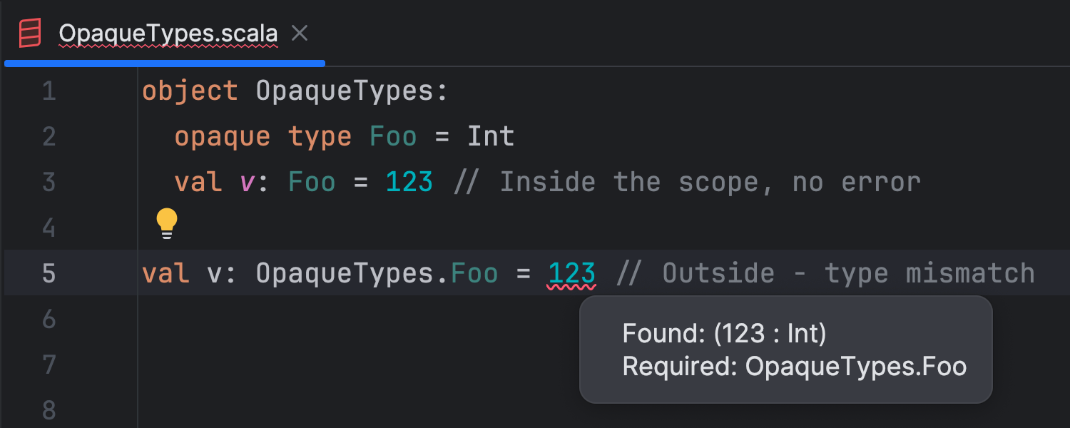 Error: type mismatch between the opaque type alias Foo and its internal type Int