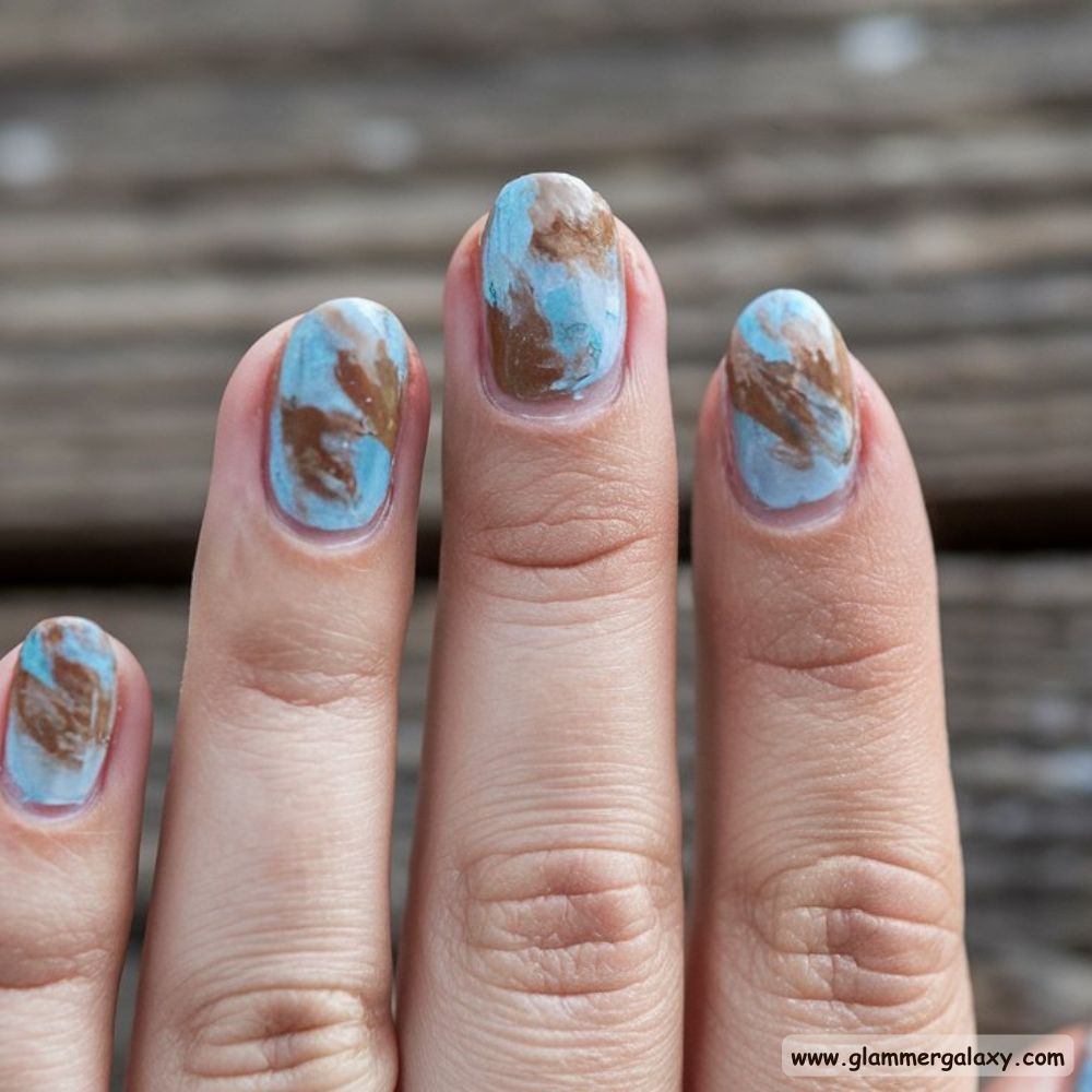 Blue and Brown Nails with Mystical Aura Nails