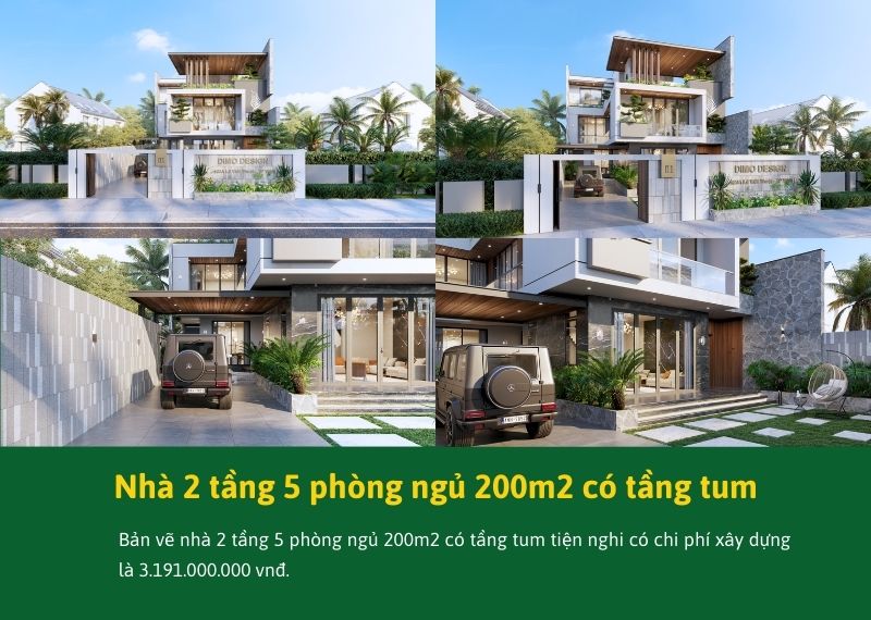 Nhà 2 tầng 5 phòng ngủ 200m2 có tầng tum Xây dựng Nhất Tín