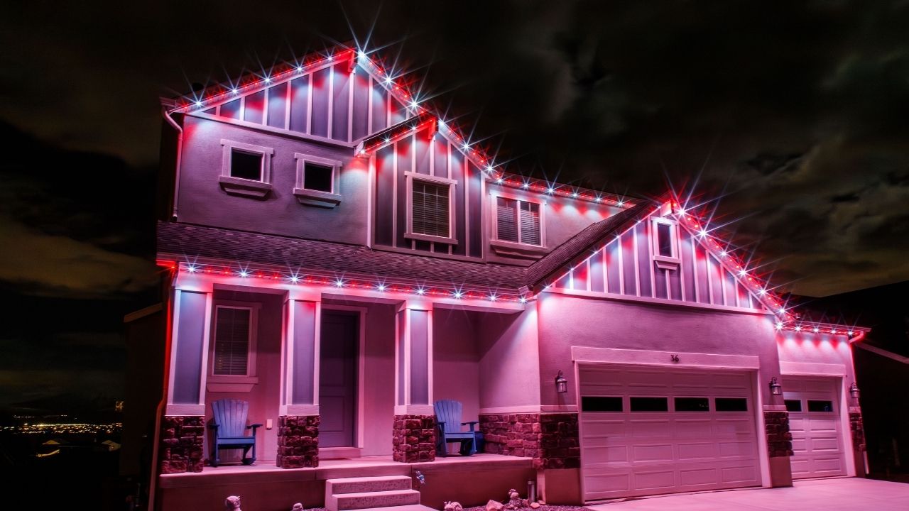 pink, white, and red permanent Christmas lights