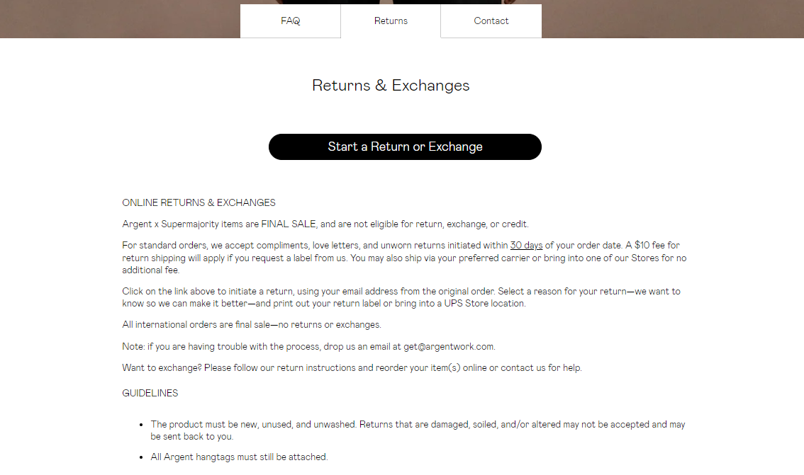 Finally, your FAQs page should have your return policy or link to the returns page.