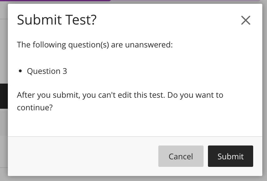 Submit Test? dialog box