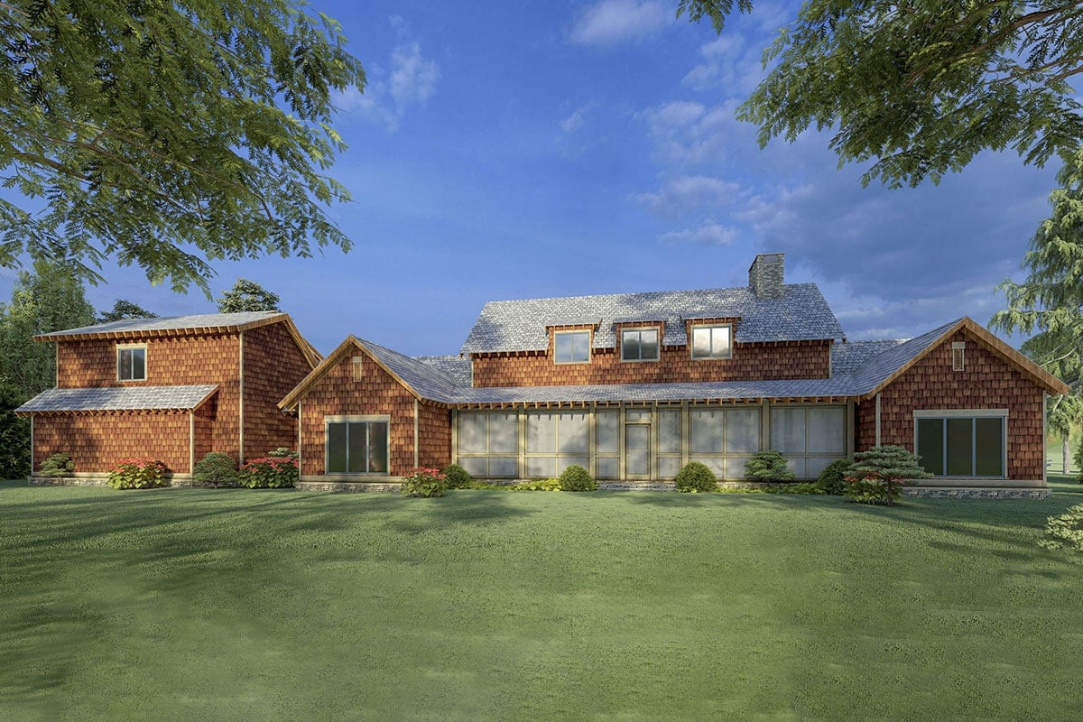 Rear rendering of the two-story 4-bedroom mountain country home.