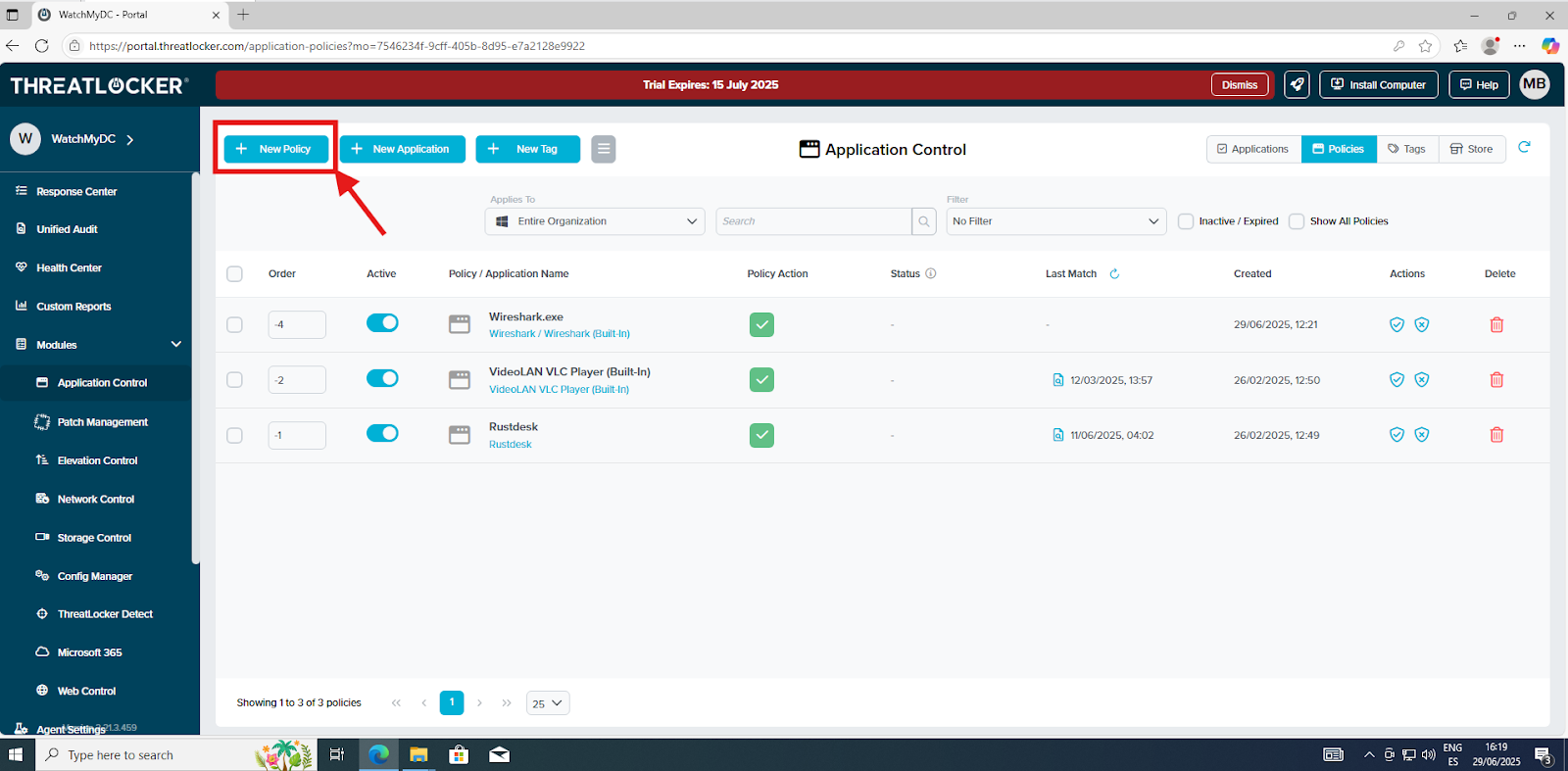 How to create a new application policy?