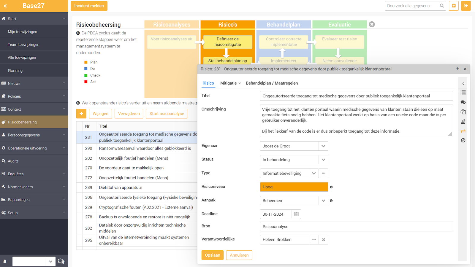 risicobehandelplan opstellen