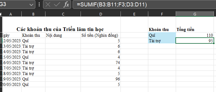 BÀI 11a. SỬ DỤNG HÀM SUMIF