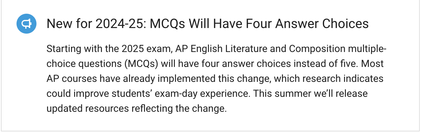 Screen of the announcement from the College Board.