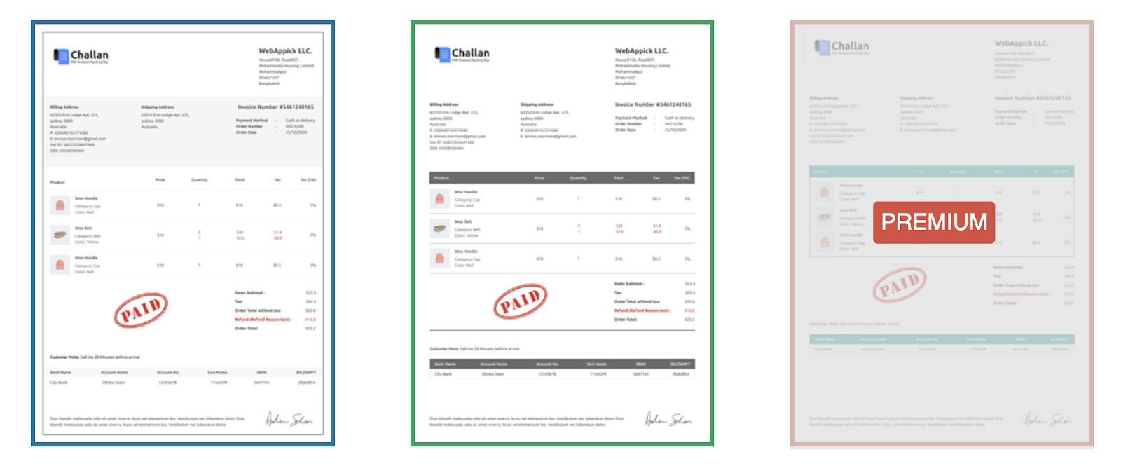 two pre-made templates