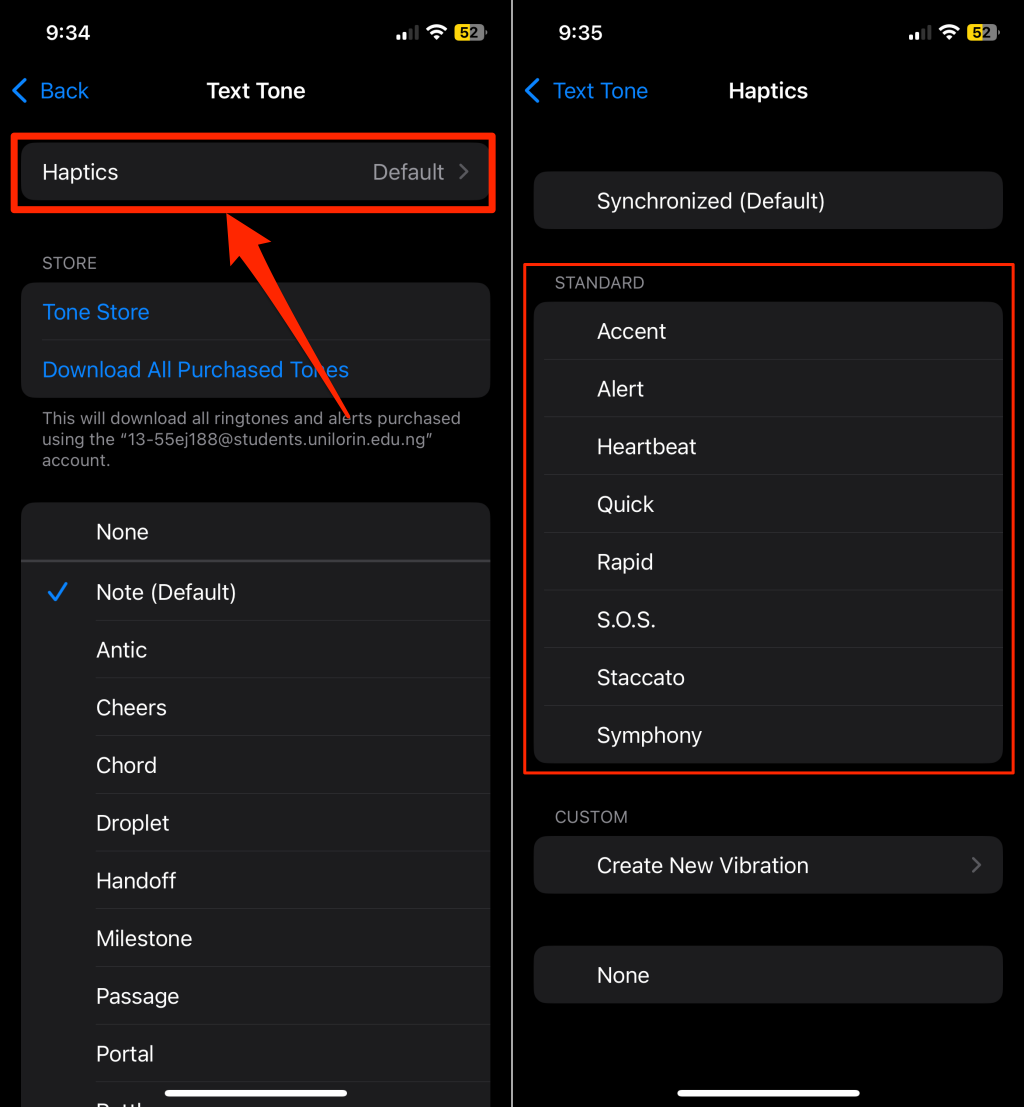 Steps to create a custom vibration on an iPhone