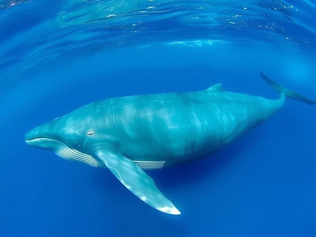 Blue whale swimming in ocean, the largest animal on Earth