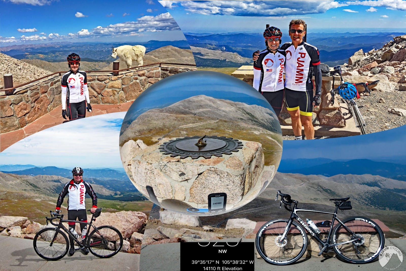 Cyclist and Mountain Goat at Summit of Mount Evans, Colorado