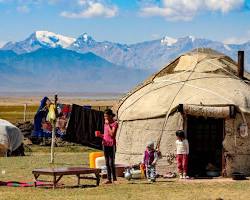 Image of Kyrgyz nomads in a yurt