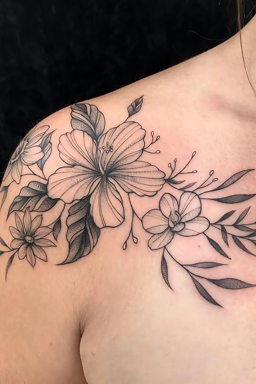 Daisy Front Shoulder Tattoo
