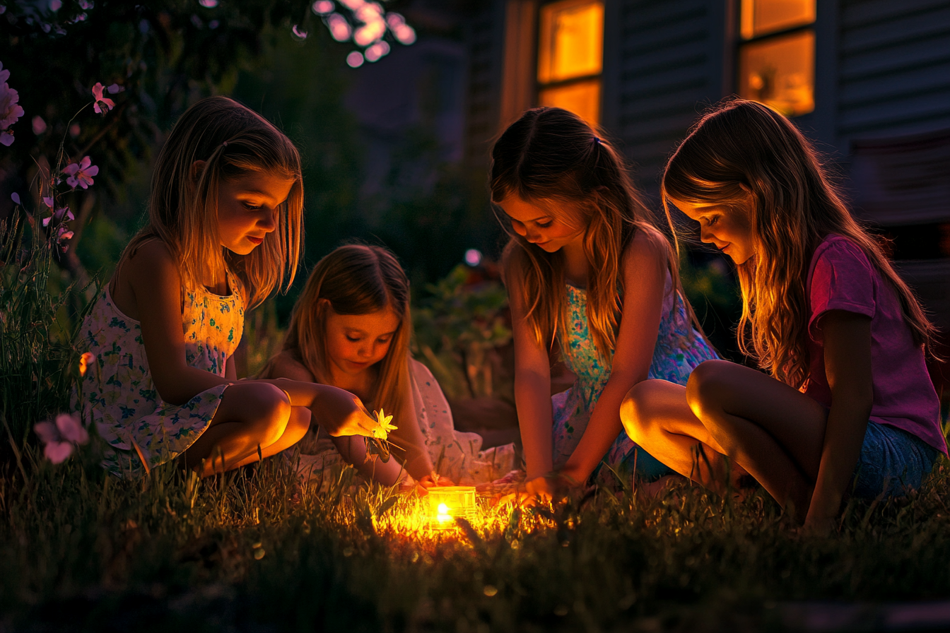 Four girls playing in the backyard | Source: Midjourney