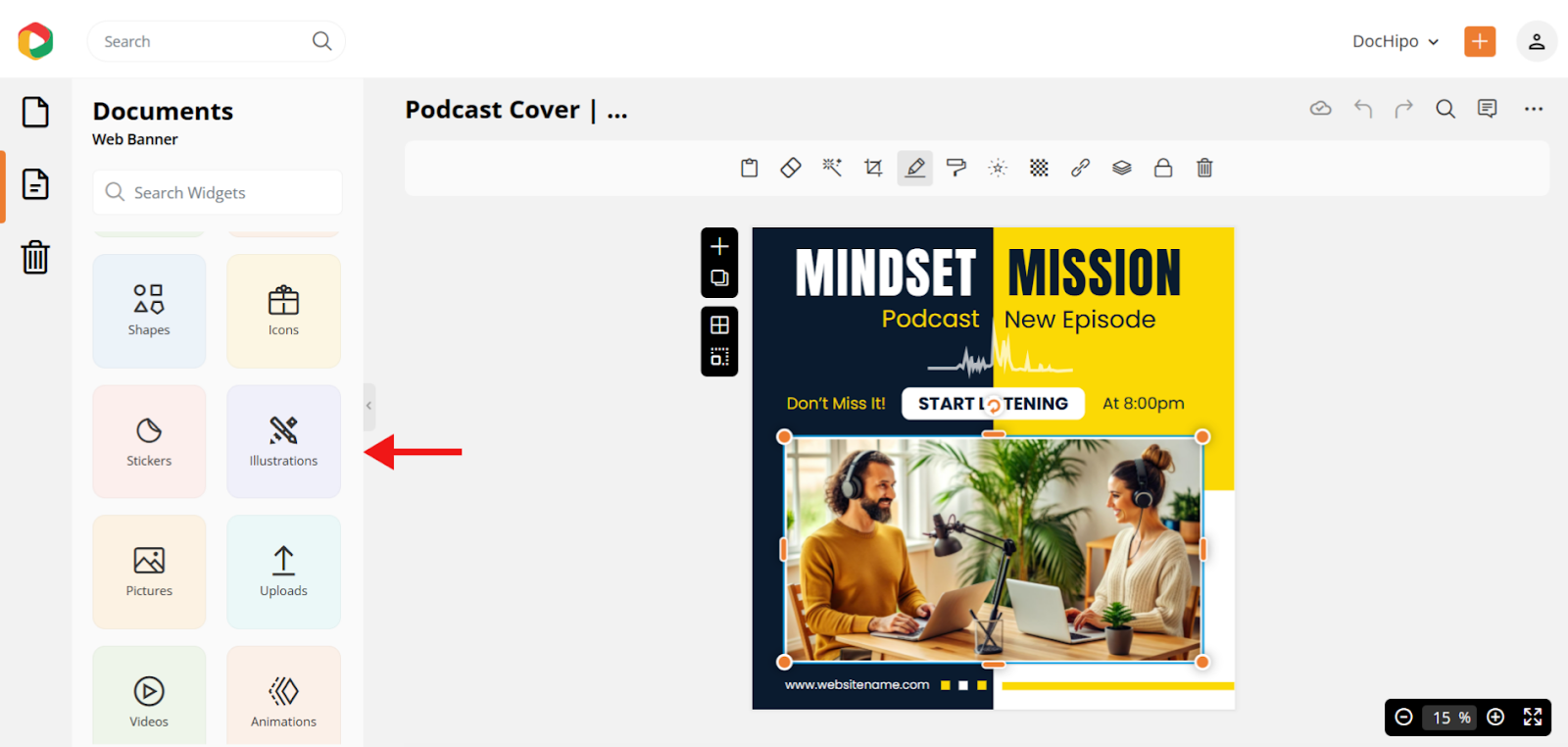 Customizing podcast cover in DocHipo editor