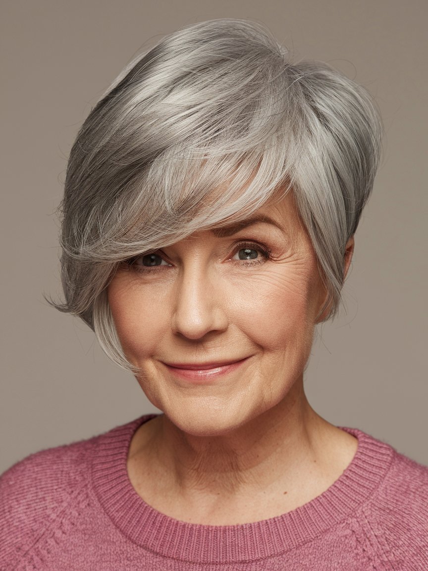 5. Gray Pixie with Side Swept Bangs