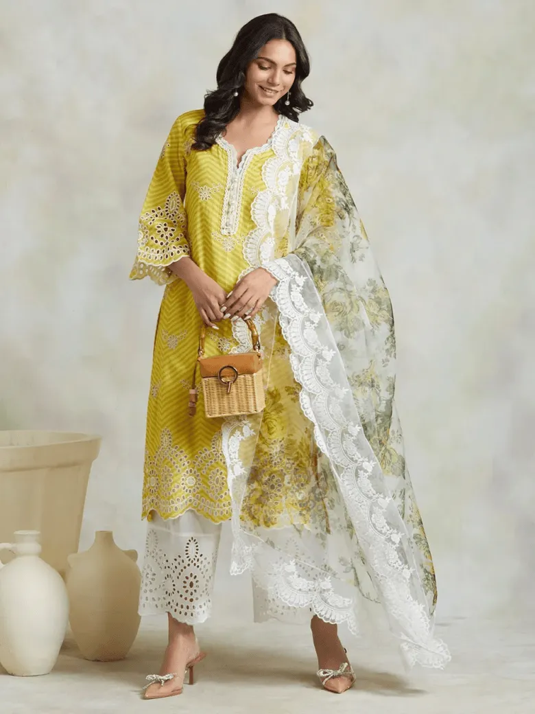 Indian ethnic wear Yellow and White for Festivities
