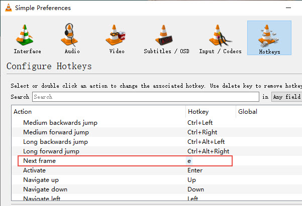 vlc media player frame by frame
