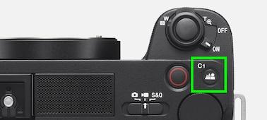 Product image of the camera top with the Bokeh switch button indicated with a green square