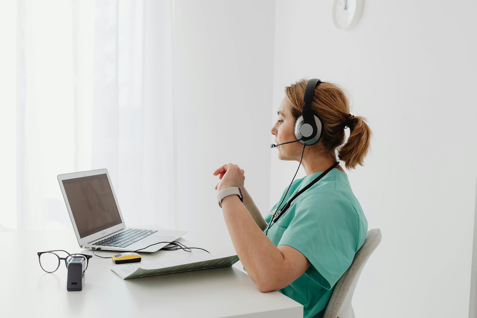 A female doctor having a video call