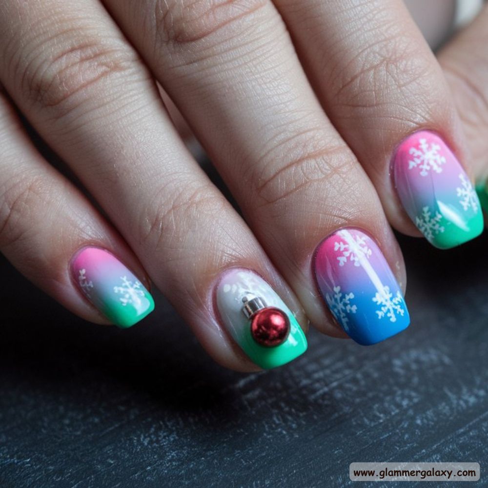 Short Christmas Nails having Pastel Christmas Nails