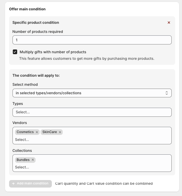 Specific product condition setup in BOGOS app
