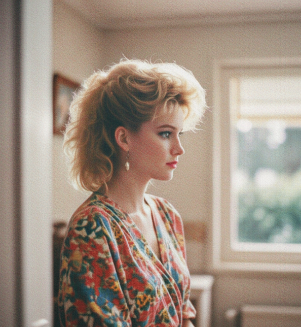 Dreamy-like image of a woman set in the 1980s
