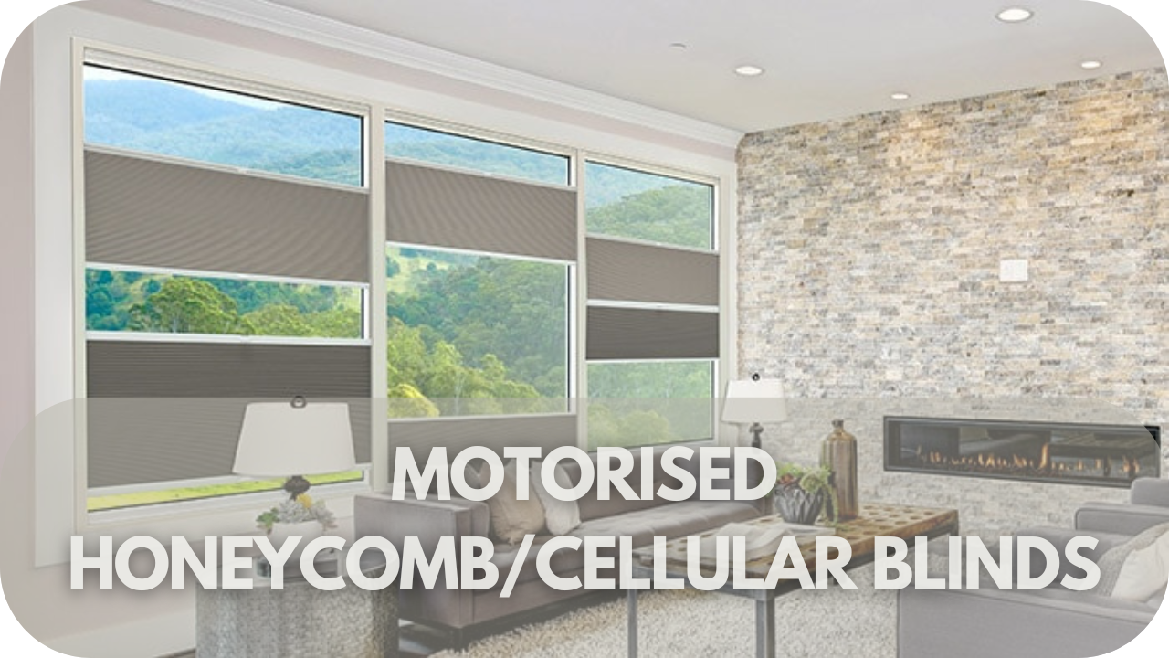 Energy-efficient motorised honeycomb blinds, combining comfort, style, and effortless operation.