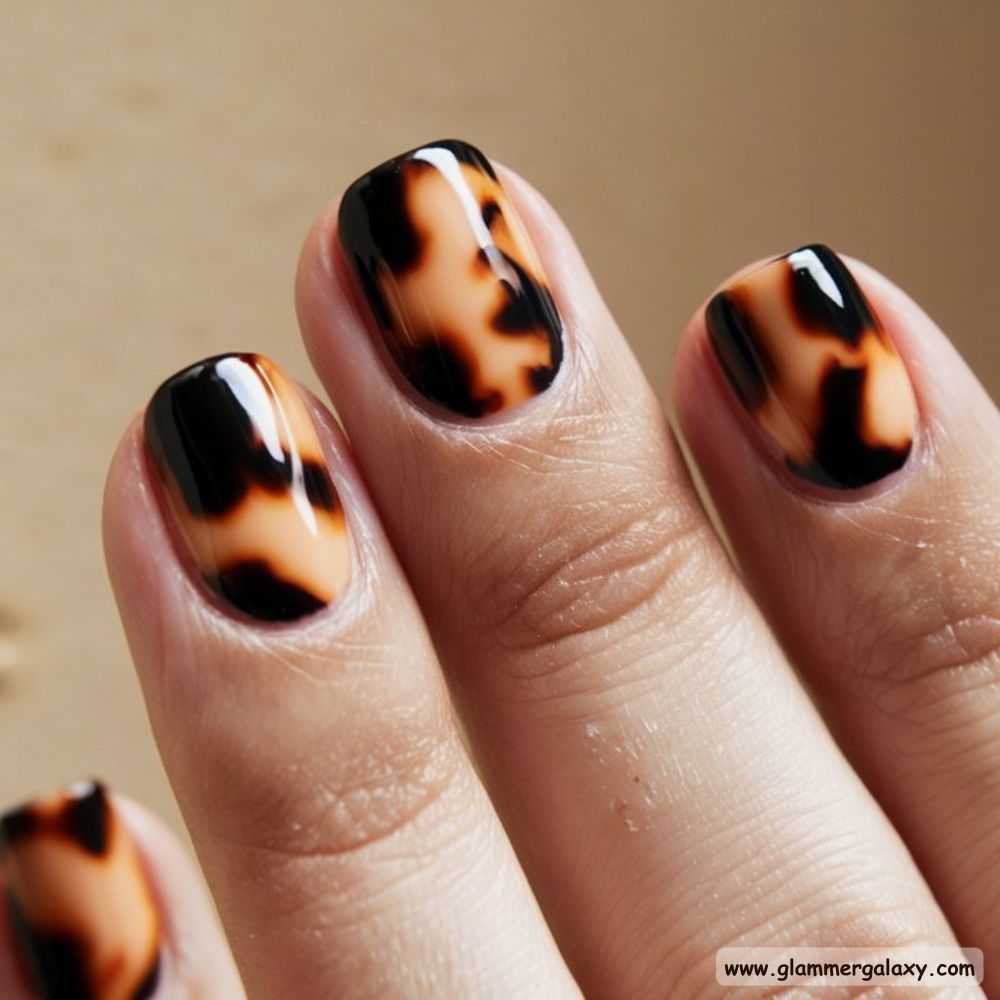 Black Fall Nails having Tortoise Shell Sophistication
