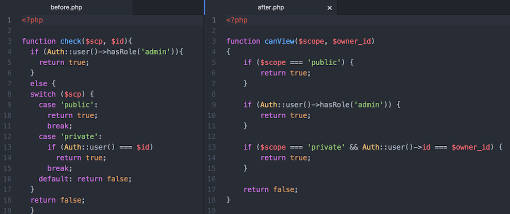 Clean code before and after