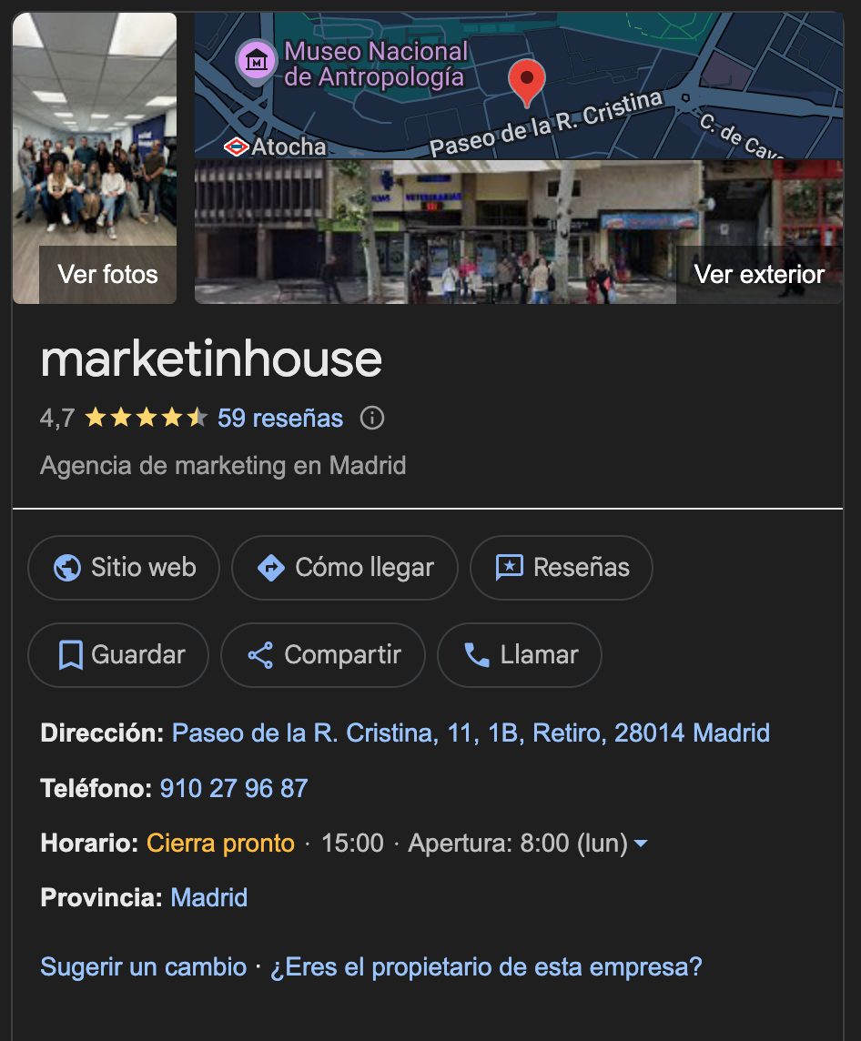 ejemplos de ficha de empresa de google
