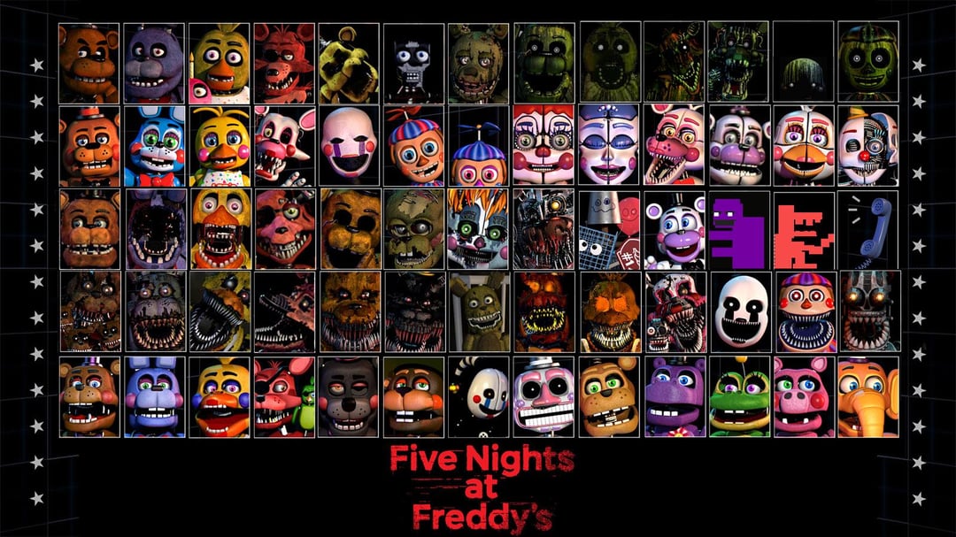 Every major FNaF character in one poster : r/fivenightsatfreddys