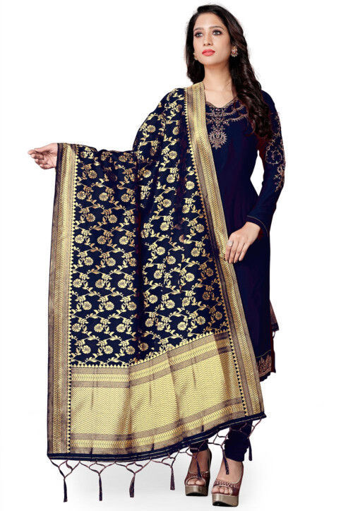 Banarasi Art Silk Dupatta in Navy Blue