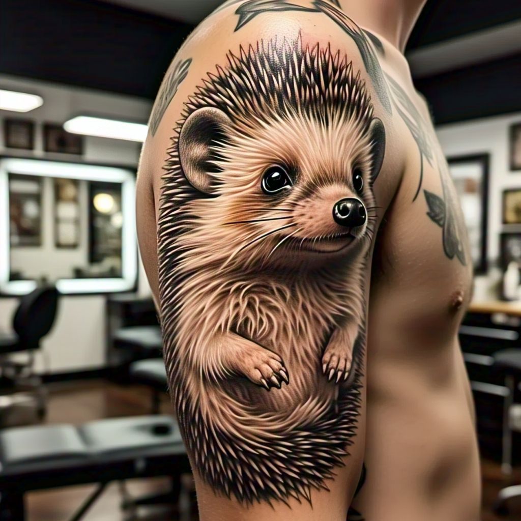 Realistic Hedgehog Tattoo
