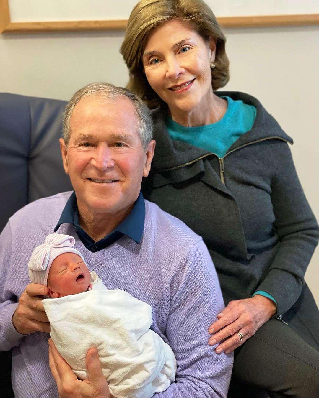 George W. Bush and Wife Laura Meet Newborn Granddaughter Cora