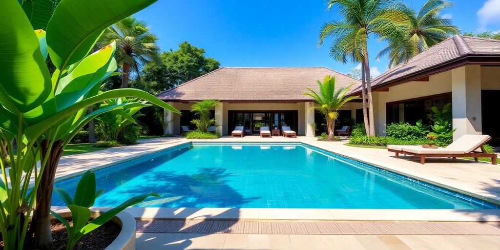 Tropical villa with swimming pool in Thailand.