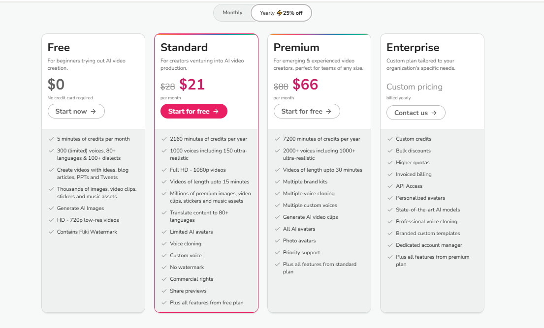 Yearly Pricing Plans