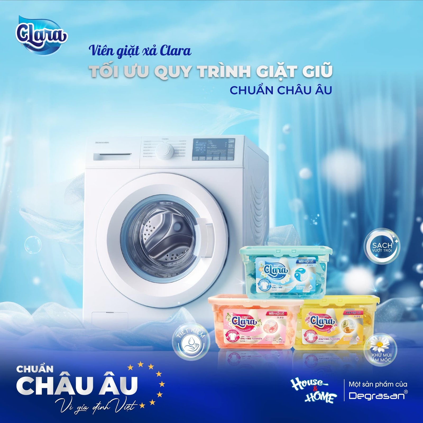 Viên giặt xả Clara tối ưu quy trình giặt giũ