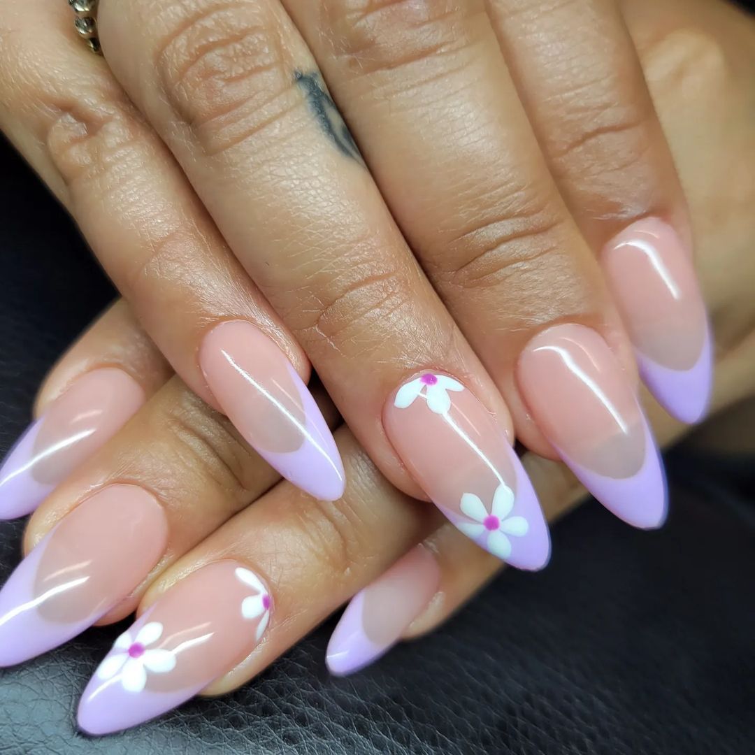 Close-up of hands having lavender nails with Medium Length Masterpieces