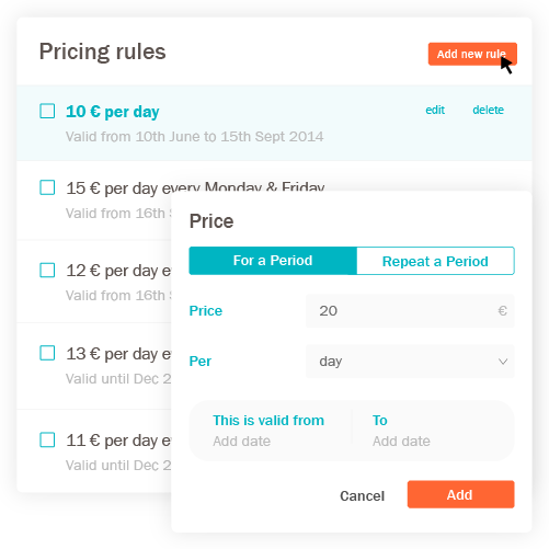 MobyPark service provider dashboard screen for pricing and pricing rules