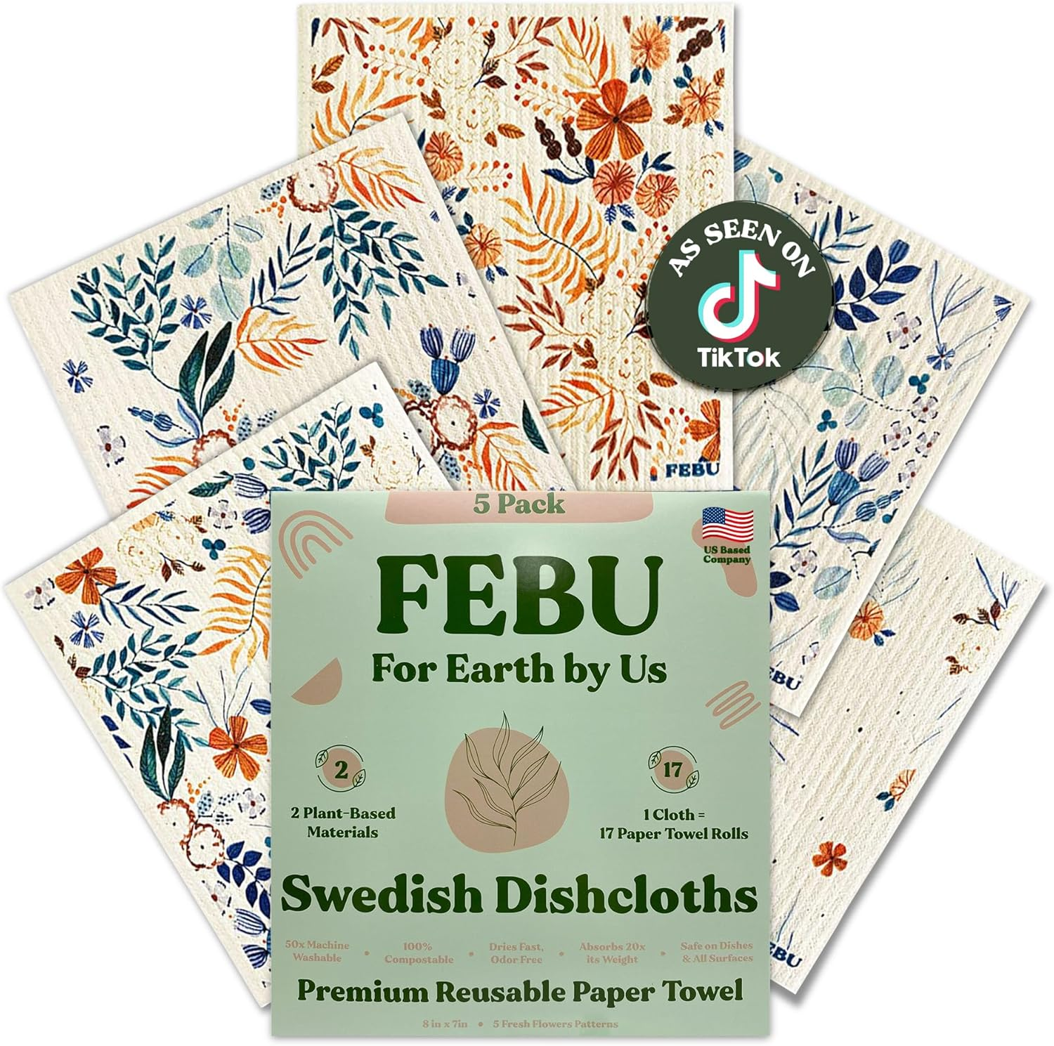 Plant-based Swedish dishcloths in floral designs.