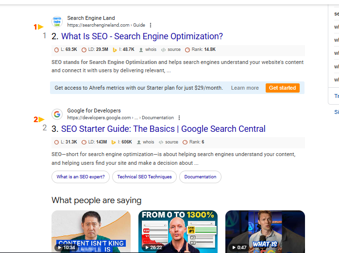 Oragnic results of seo
