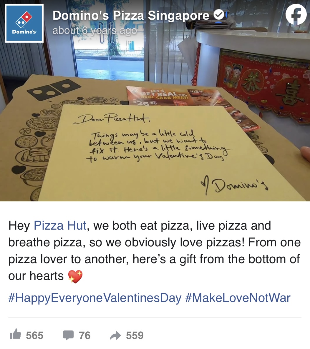 Pizza hut, Domino's, valentine's day campaign, marketing, pizza