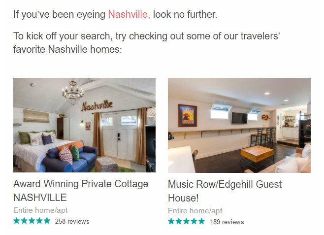 AirBNB email marketing example