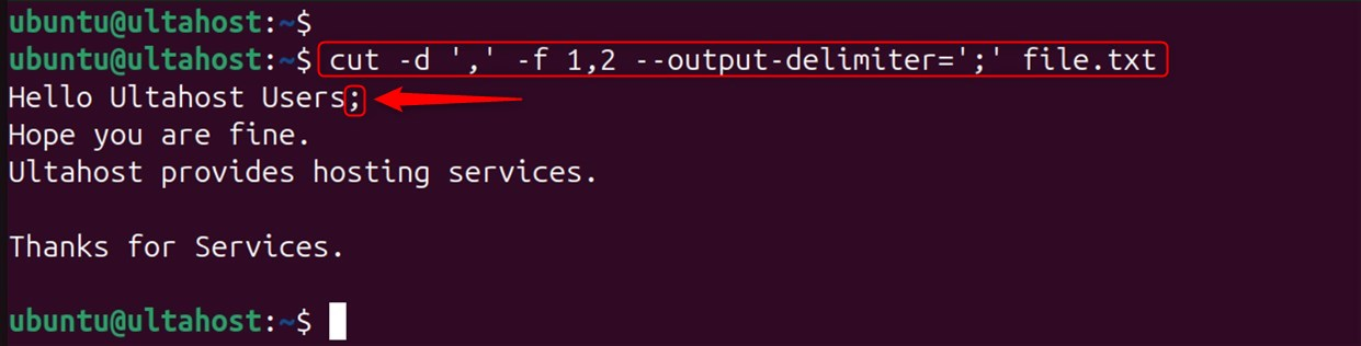 changing output delimiter with cut command