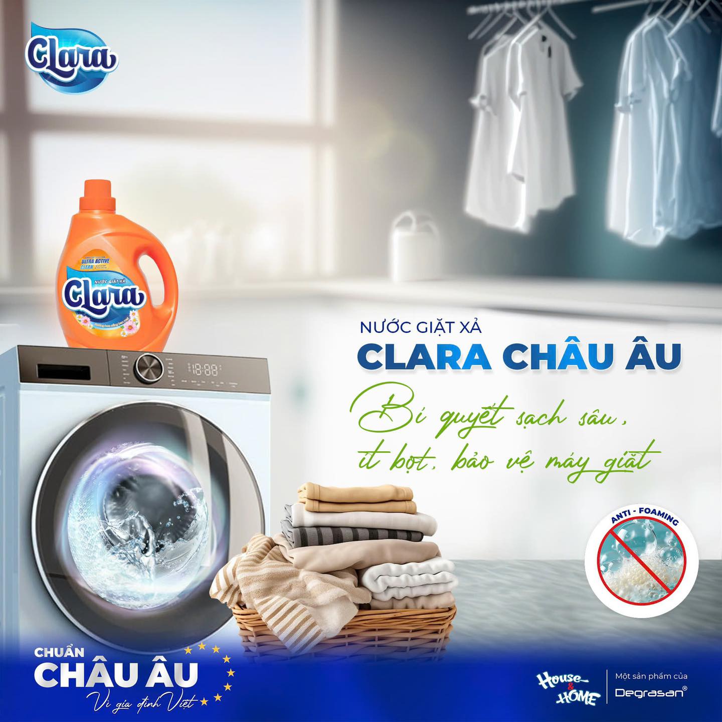 Nước giặt xả Clara bảo vệ toàn diện máy giặt