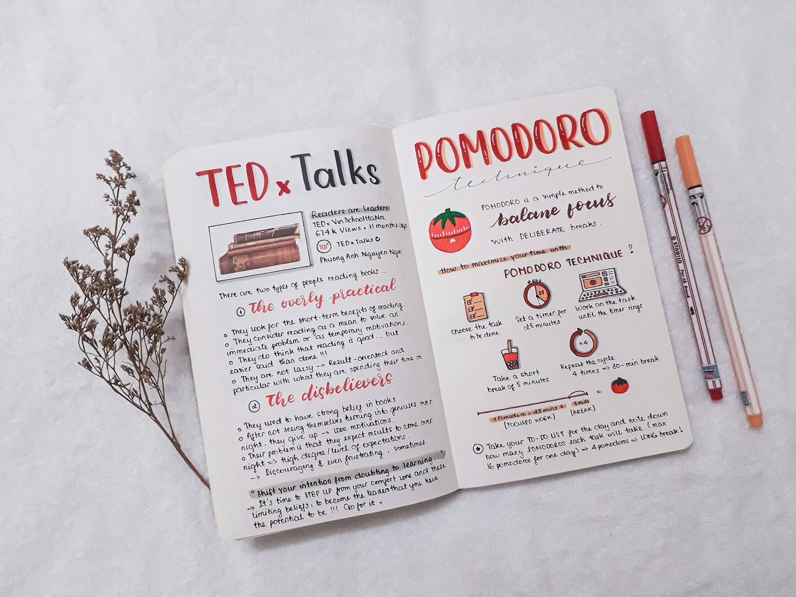 A book with the words Ted x Talks and Pomodoro