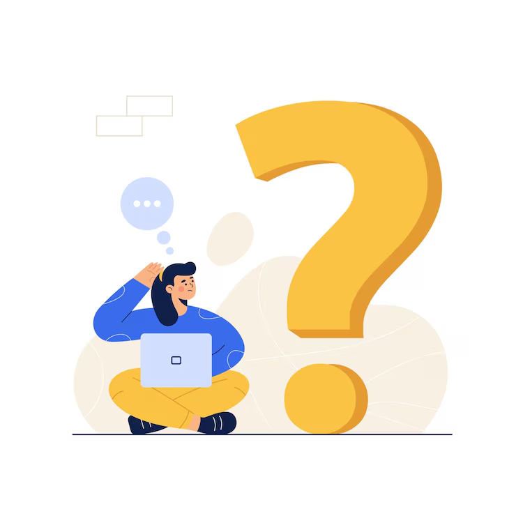 Illustration of a person sitting with a large question mark wondering whether to use blogpost or blog post